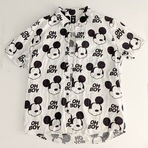 Disney X Neff Mickey Mouse Oh Boy Black & White Mens Button Shirt size MED VGUC